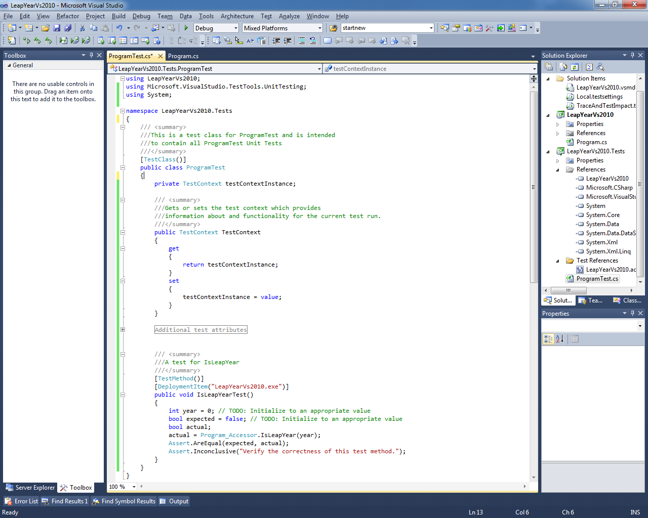 Programmer's Ranch Unit Tests, The Visual Studio Way