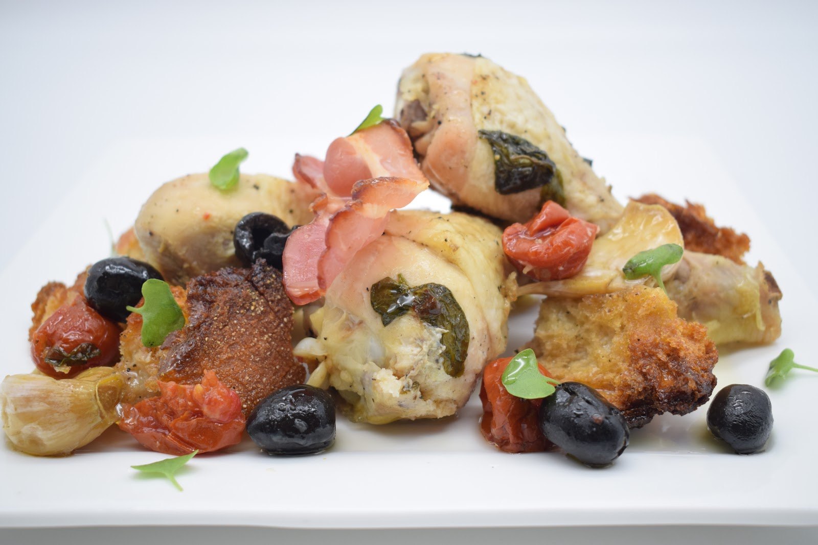 Simpele ovenschotel met kip en ontbijtspek of pancetta Simple oven