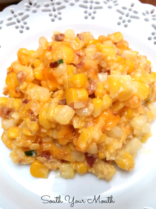 South Your Mouth Corn Casserole with Cheese & Bacon
