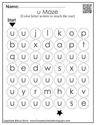 Letter U dot markers free preschool coloring pages ,learn alphabet ABC for toddlers