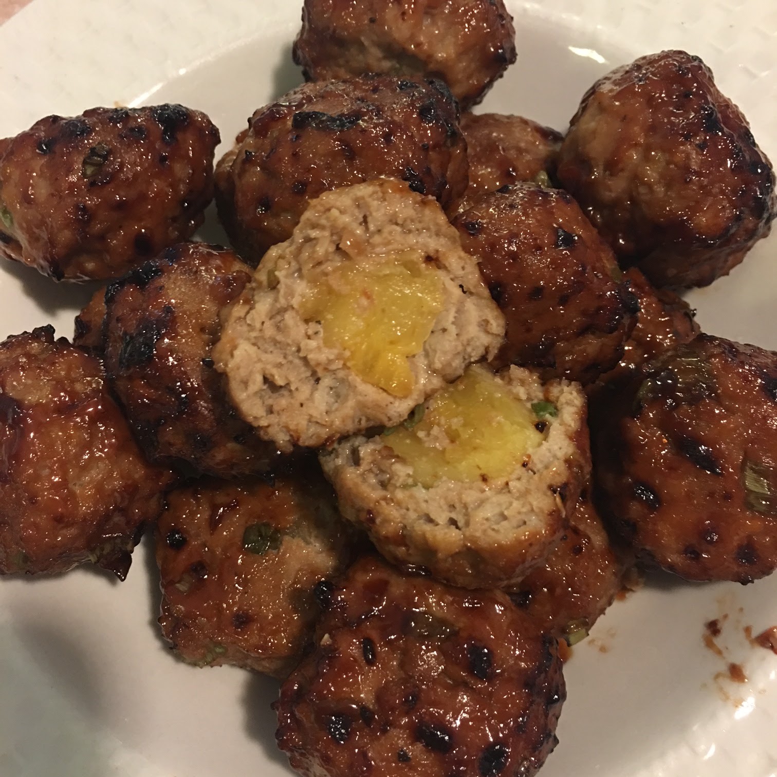 Toast to Roast Air Fried Pineapple Stuffed Teriyaki Meatballs