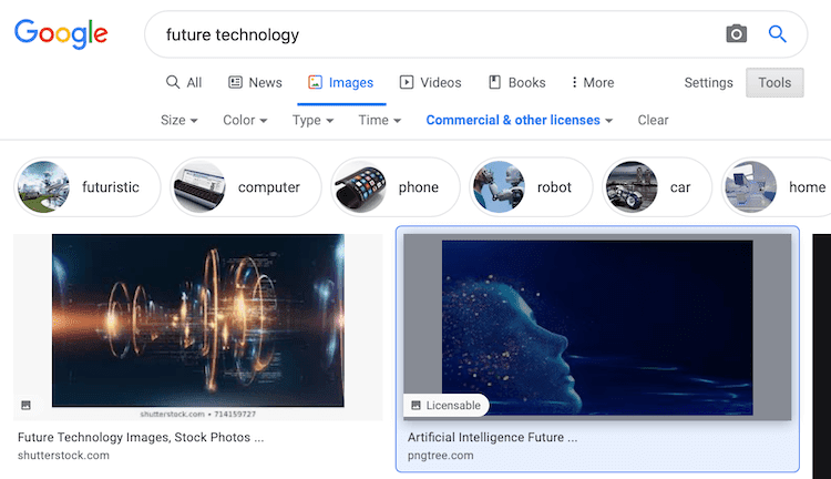 Google Showing Licensable Badge In Image Search Results