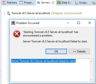 Vervolg zuur sensatie Eclipse - Server Tomcat v8.5 Server at localhost failed to start.