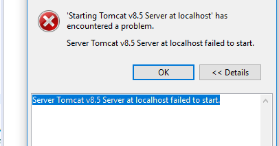 Vervolg zuur sensatie Eclipse - Server Tomcat v8.5 Server at localhost failed to start.