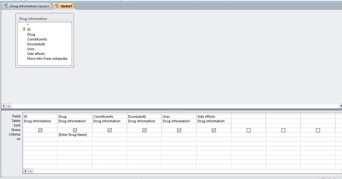Drug information storage and retrieval using MS Access