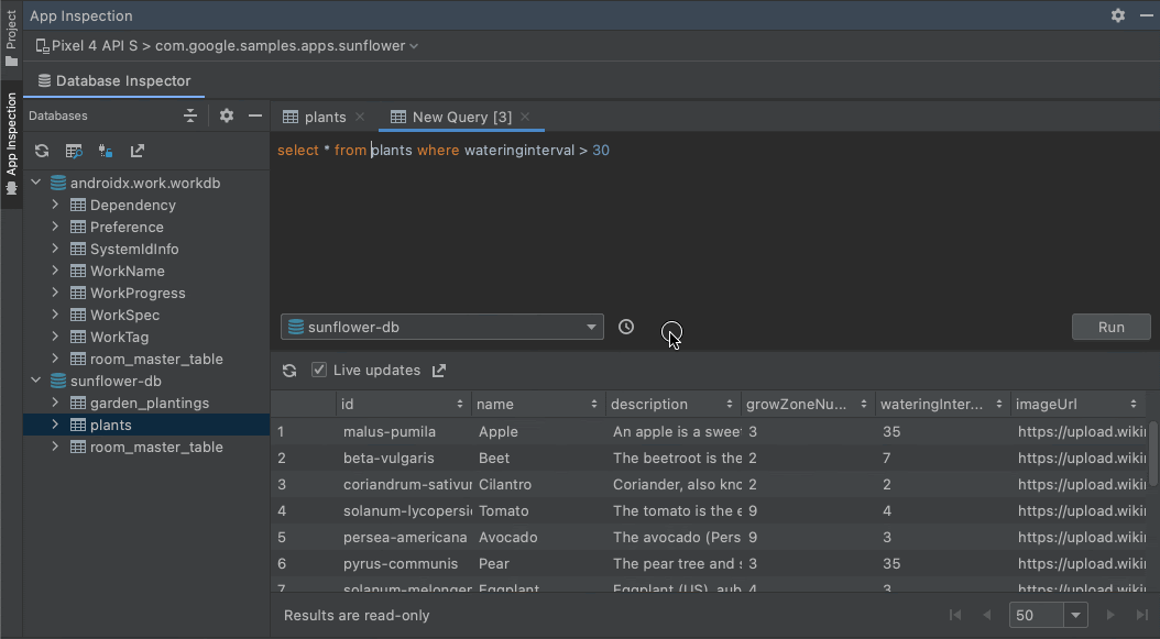 Database Inspector improvements in Android Studio 4.2