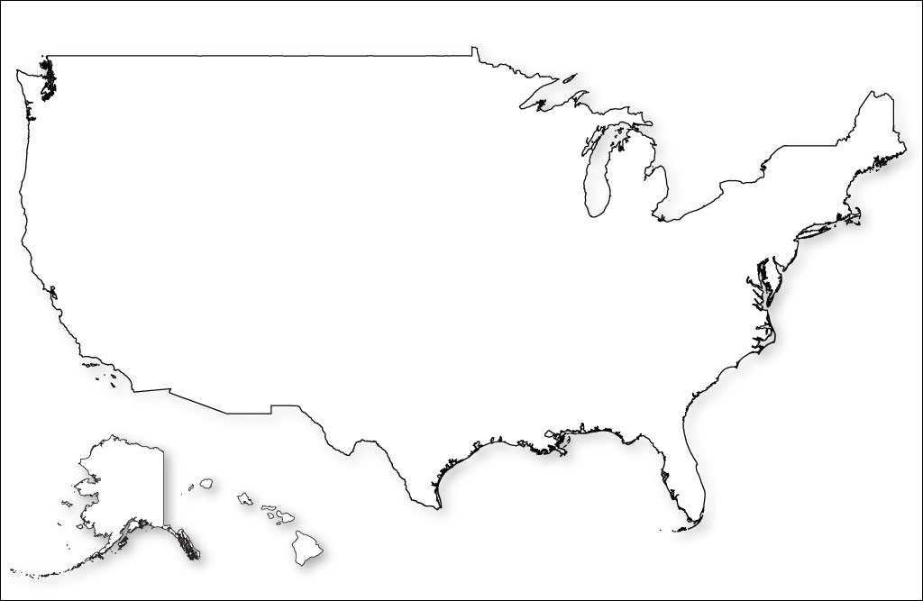 Printable Map of United States of America Outline, Blank