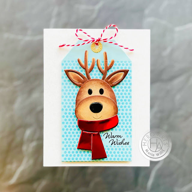 Cardbomb,Maria Willis, Hero Arts, MMH,  My Monthly Hero November 2021, holiday, christmas, stamps, stamping, cards, cardmaking, diecutting, reindeer, art, color, diy