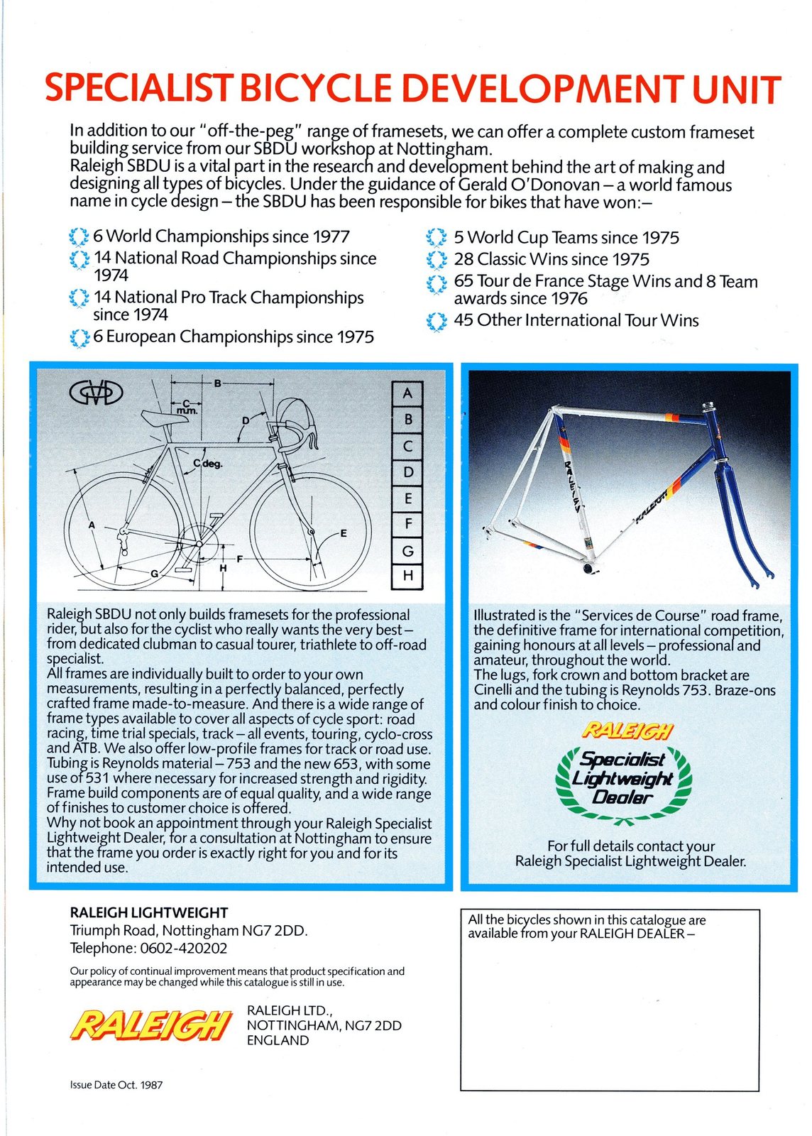 CATALOGUES RALEIGH RALEIGH 1987