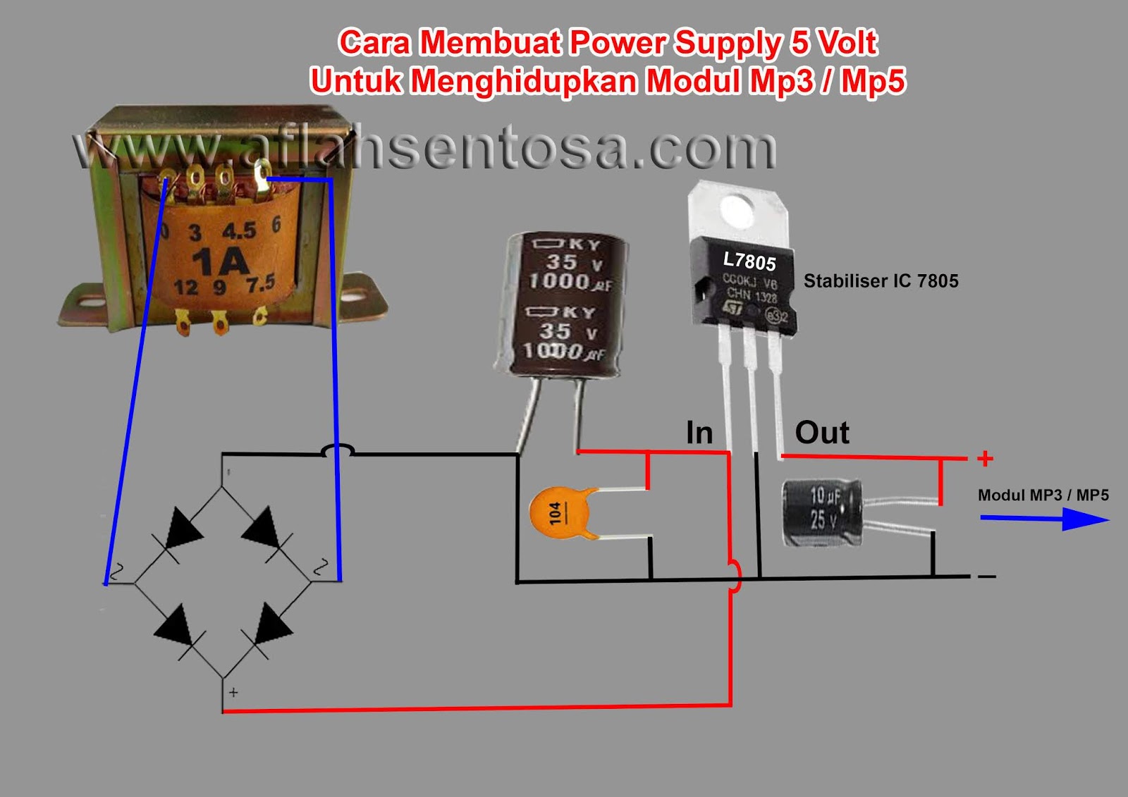 Cara Membuat Power Supply 5 Volt Untuk Menghidupkan Modul Mp3 Mp5 Aflah Sentosa