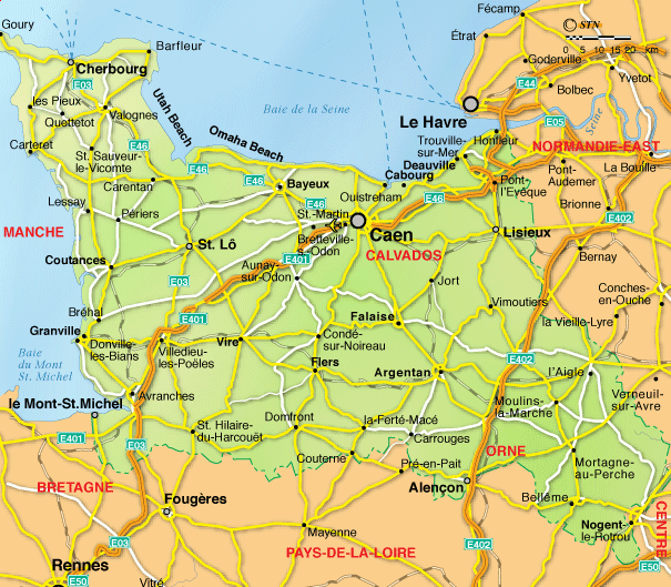 Baja Normandía Mapa de Ciudades