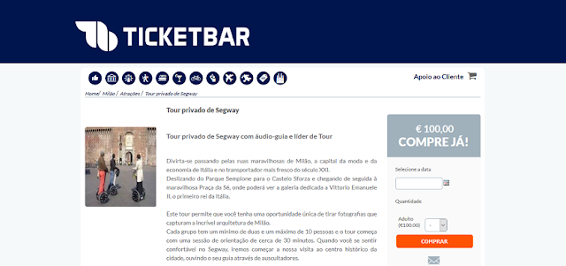 Ticketbar para ingressos para o tour privado de Segway em Milão Ticketbar para ingressos para o tour privado de Segway em Milão