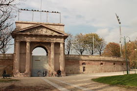 One of the neoclassical arches that form the entrances to Napoleon's Arena Civica in Milan