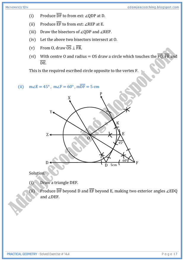 Adamjee Coaching: Practical Geometry - Exercise 14.4 - Mathematics 10th