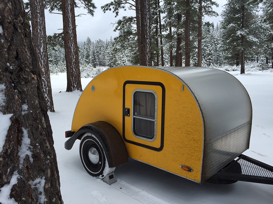 Tiny Yellow Teardrop Teardrop Trailer Snow Camping