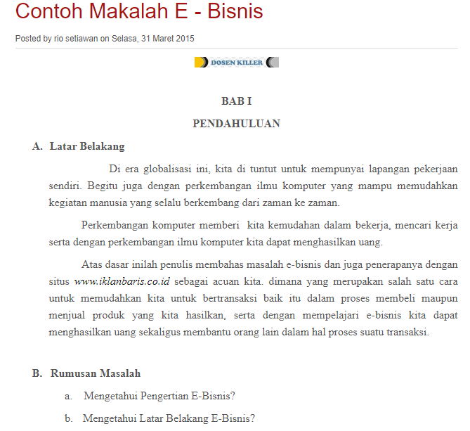 Dosen Killer Contoh Makalah E Bisnis