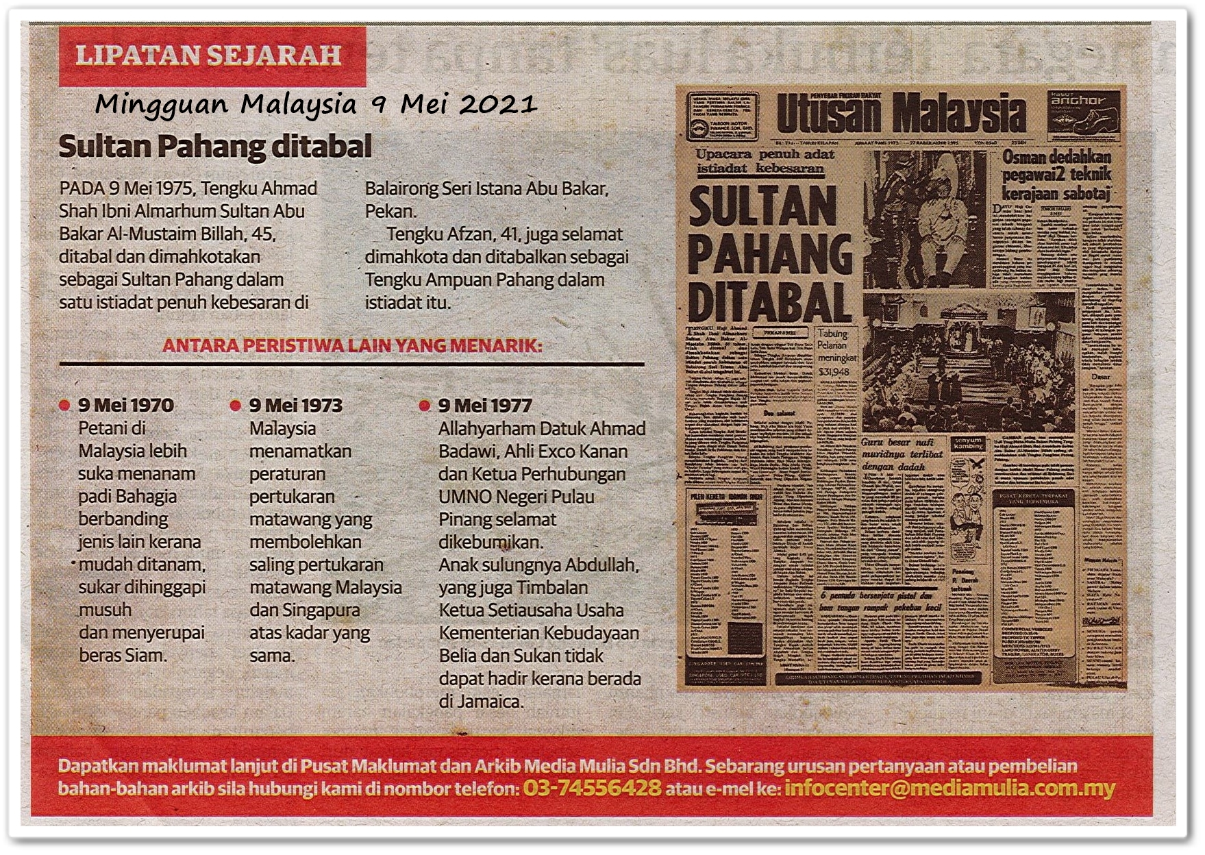 Lipatan sejarah 9 Mei - Keratan akhbar Mingguan Malaysia 9 Mei 2021