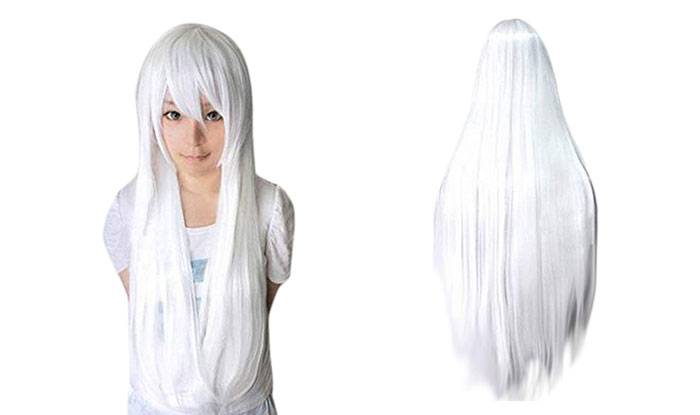 ANOGOL 32inches Long White Wig Straight Synthetic Wigs Lolita White Cosplay Wig