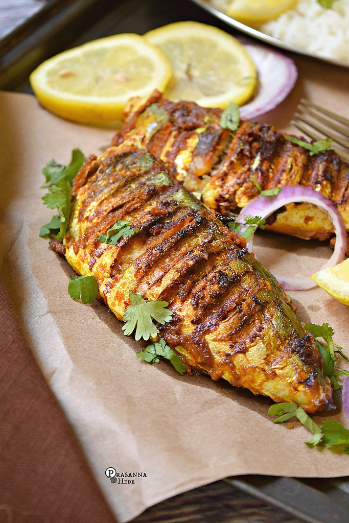 Tandoori Fish Grilled Fish served with sliced onion and lemon