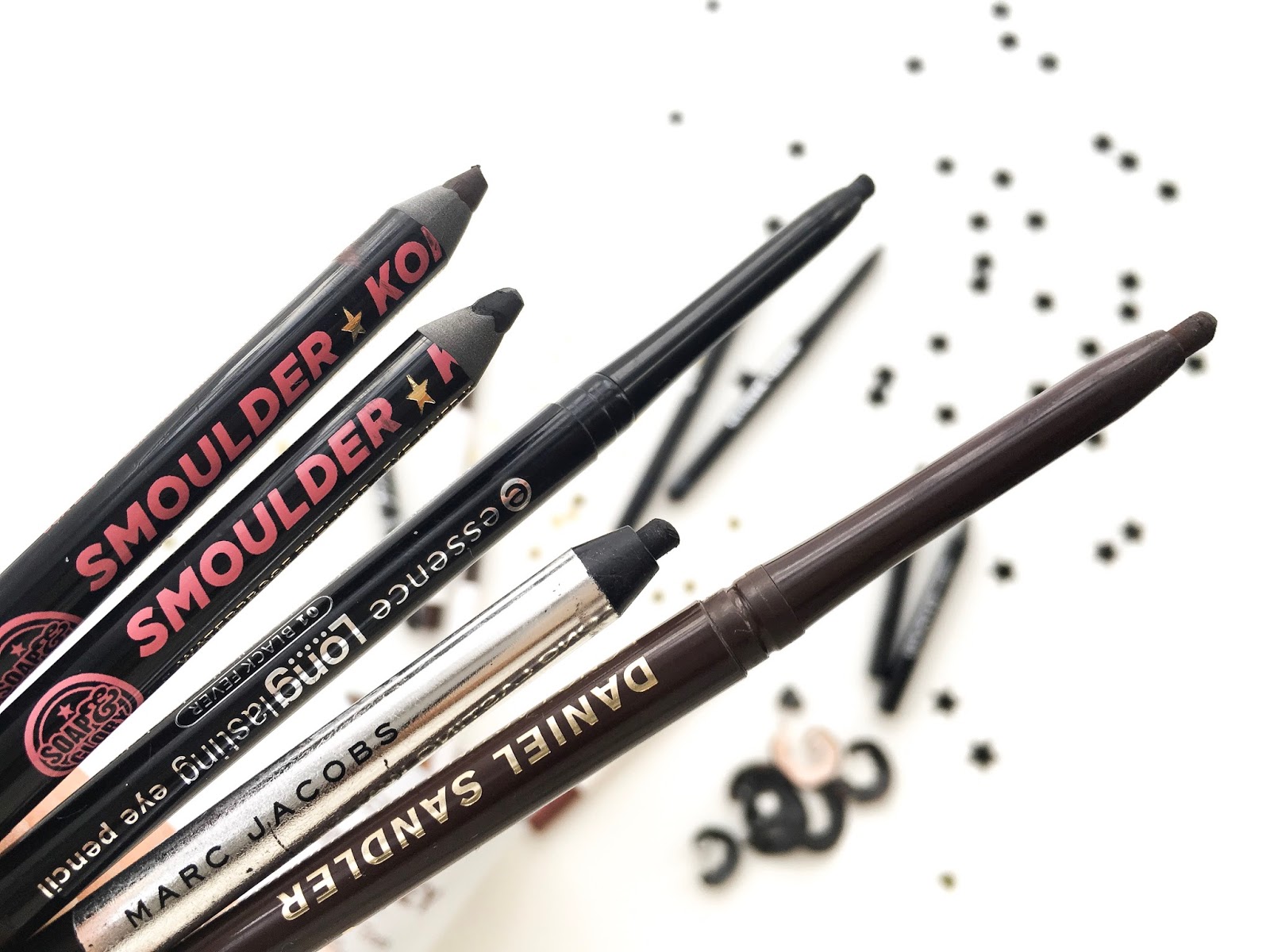 Makeup Collection Series #11 Eye Pencils (ummbabybeauty.com) soap and glory smoulder kohl review, essence long lasting eye pencil review, marc jacobs highliner review, daniel sandler velvet eye pencil review