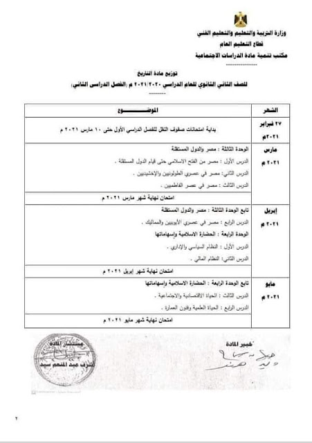  توزيع مناهج الصفين الأول والثانى الثانوى الترم الثاني 2021 بعد التعديل  FB_IMG_1615594039601