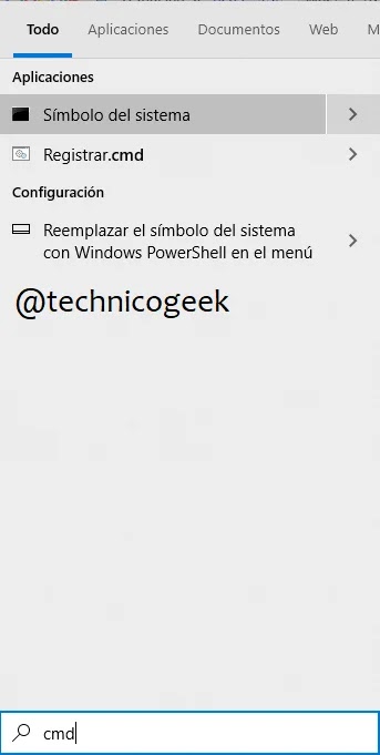 Abra el símbolo del sistema desde la búsqueda de Windows