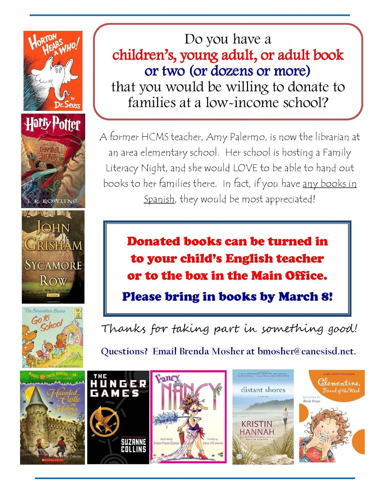 hcms library book drive book drive flyer