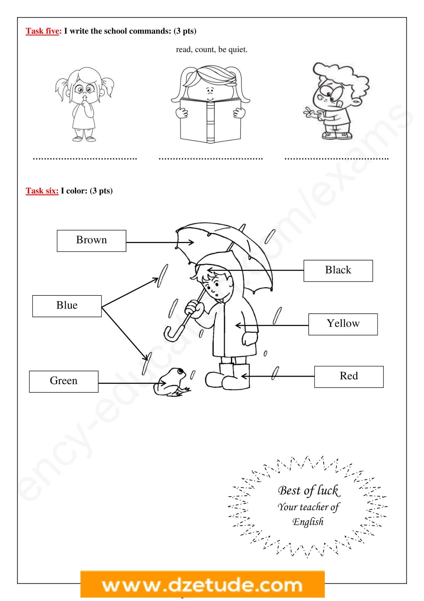 فرض اللغة الإنجليزية الفصل الأول للسنة الأولى متوسط - الجيل الثاني نموذج 6