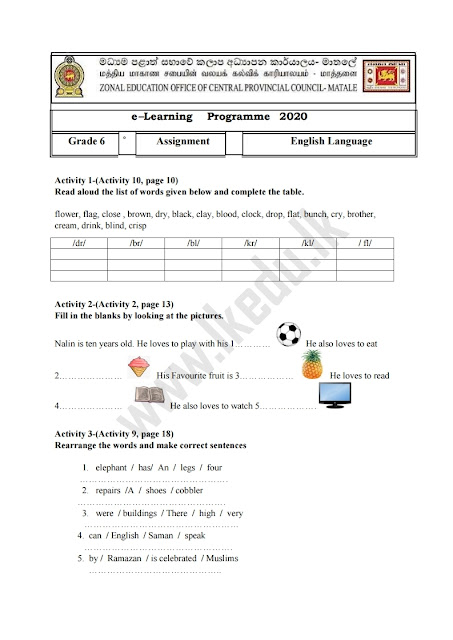 english assignments for class 6