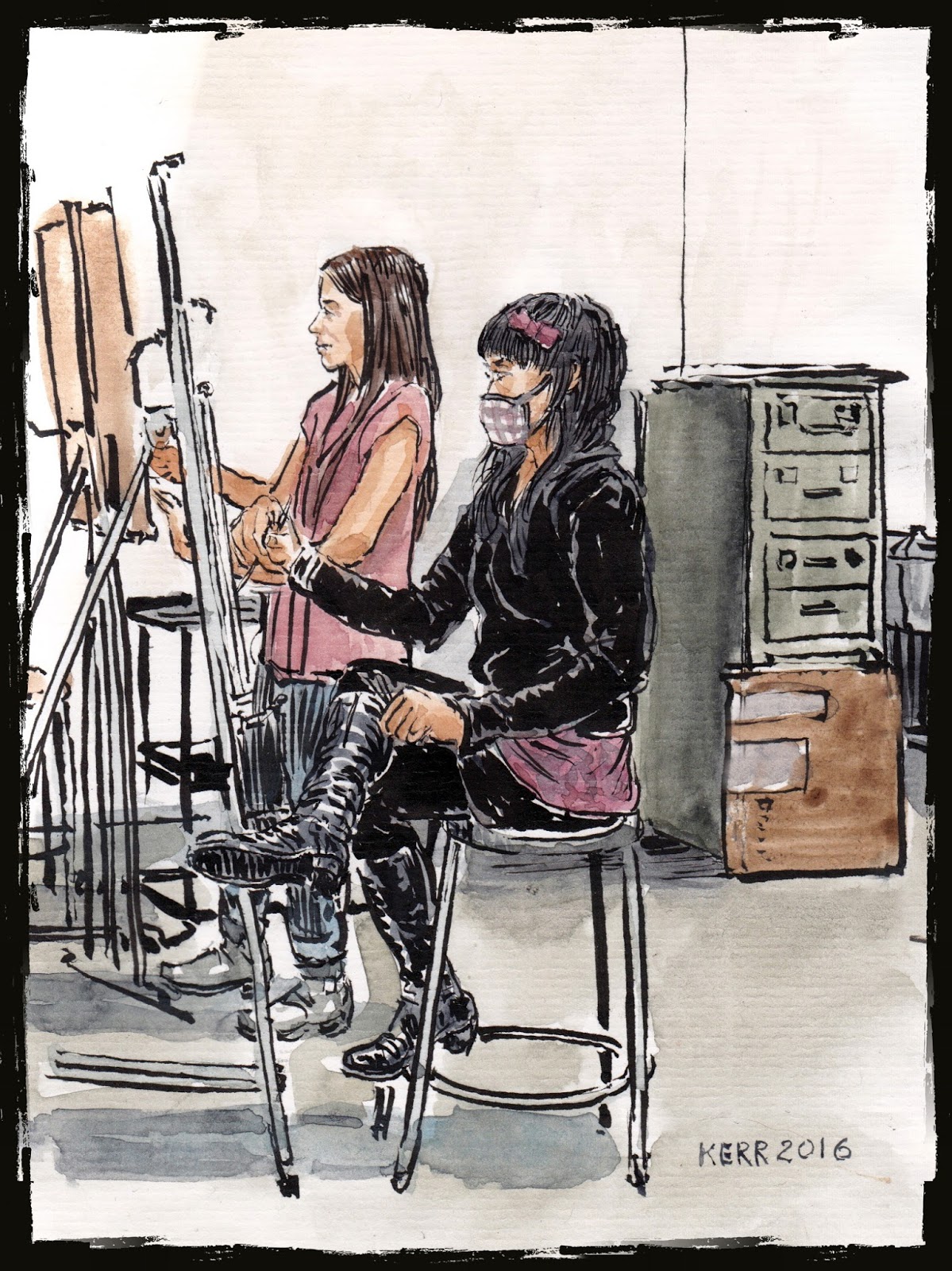 This Young Lady Worked With A Filtration Mask While Drawing Im Not Sure How She Tolerated It But Added Something Of An Enigmatic Quality To Her