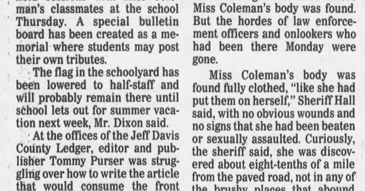 Rhonda Sue Coleman Homicide Newspaper Clippings