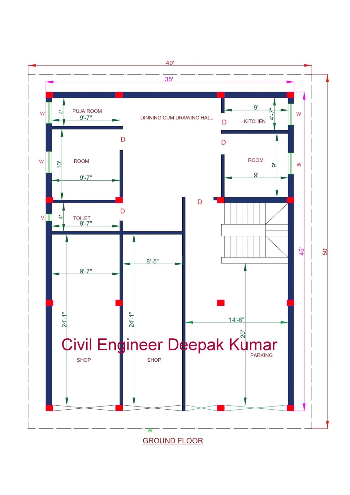 Civil Engineer Deepak Kumar 35 X 45 feet House and Shop