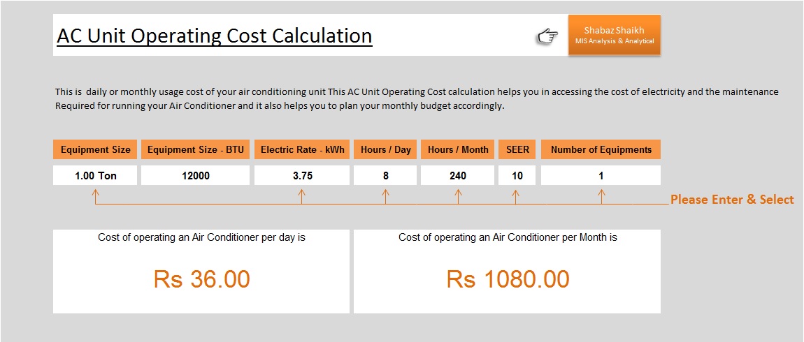 7. AC Unit Size Calculator - In excel sheet Template - Get 2 knowledge 24