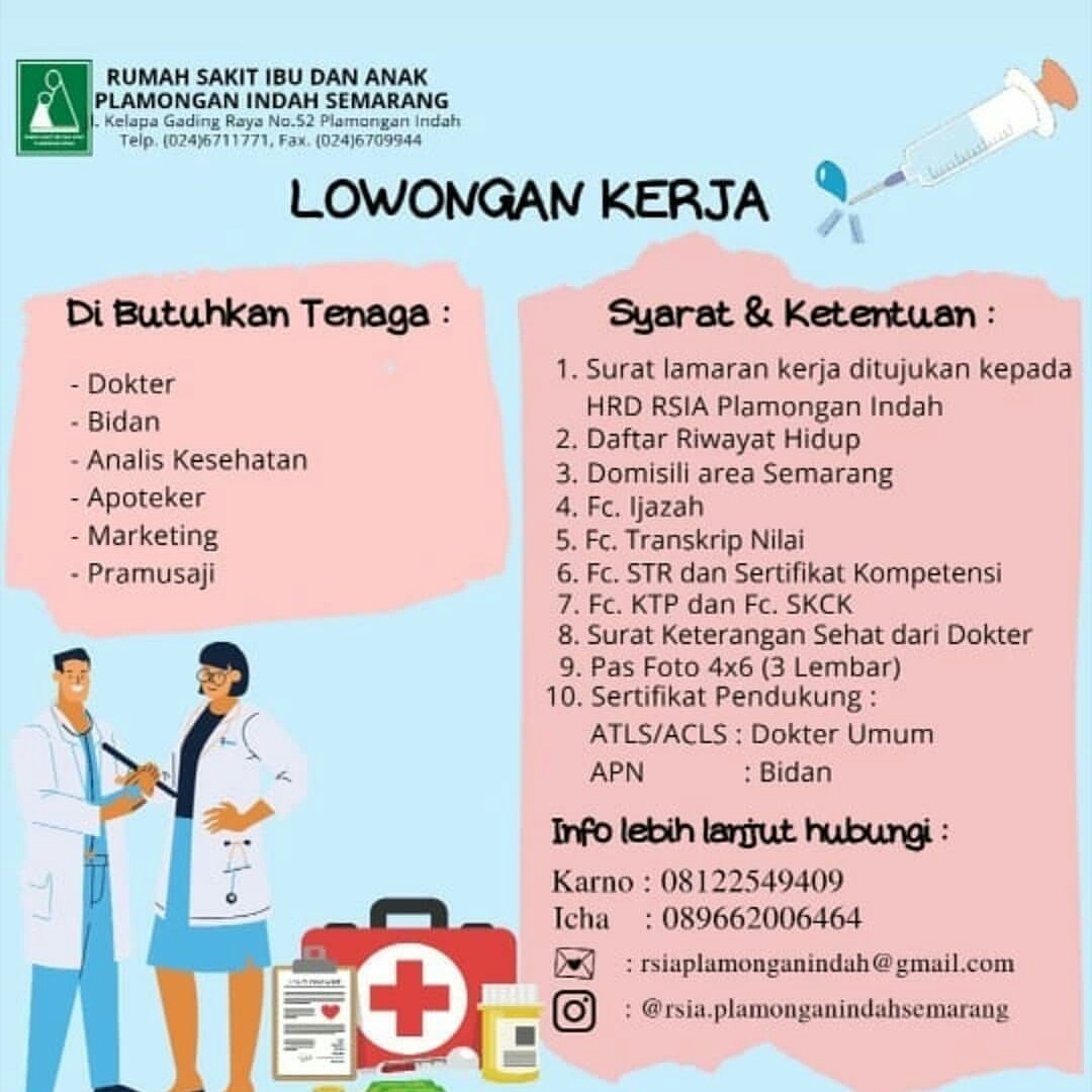 Lowongan Kerja Di Rsia Plamongan Indah Semarang Dokter Bidan Analis Kesehatan Apoteker Marketing Pramusaji Bursa Lowongan Kerja