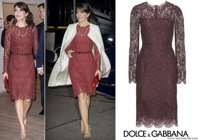 Crown Princess Mary wore a plum floral lace dress by Dolce and Gabbana
