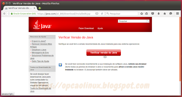 https://www.java.com/pt_BR/download/installed8.jsp