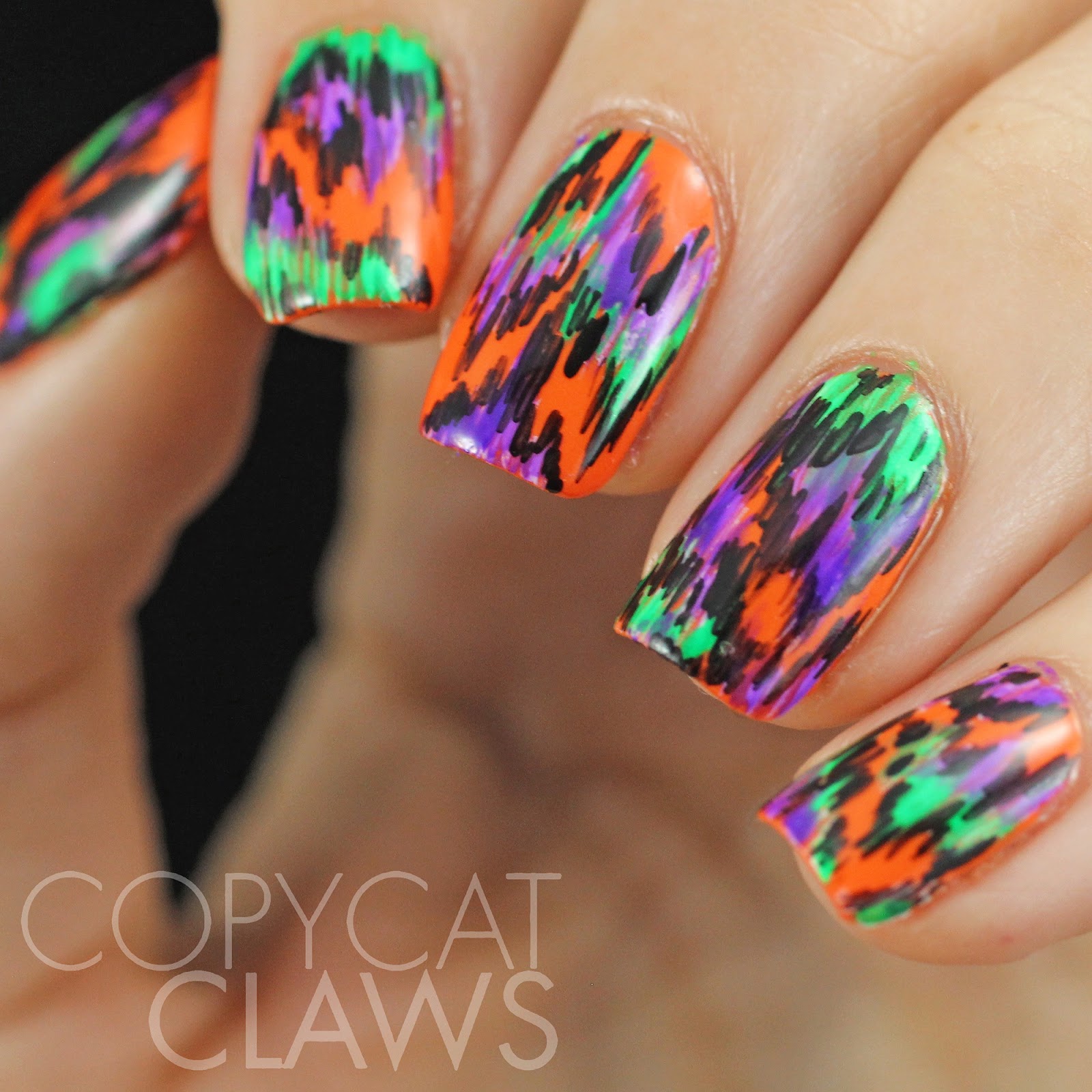 Copycat Claws: 40 Great Nail Art Ideas - Orange, Purple and Green Copycat Claws: 40 Great Nail Art Ideas - Orange, Purple And Green