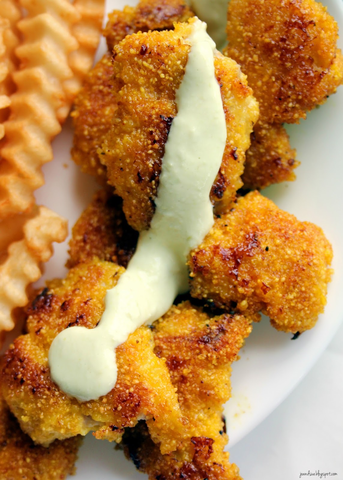 Jo and Sue Baked Chicken Nuggets With Wasabi Pea Sauce