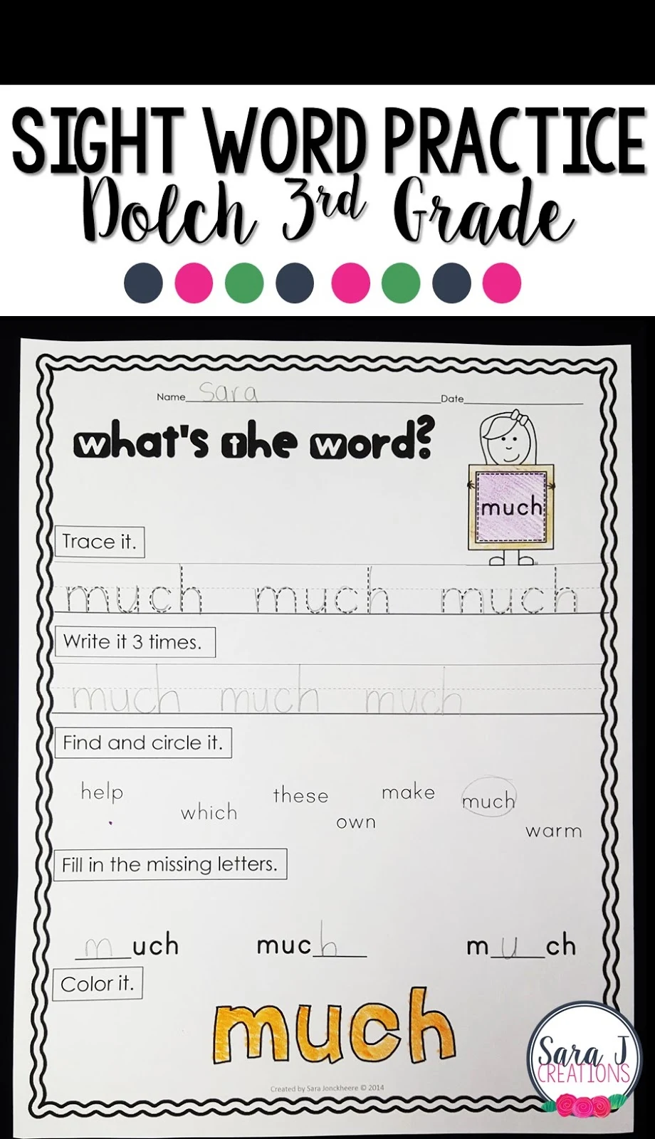 Dolch sight word practice printables are an easy way to have students practice tracing, writing, identifying and coloring words.