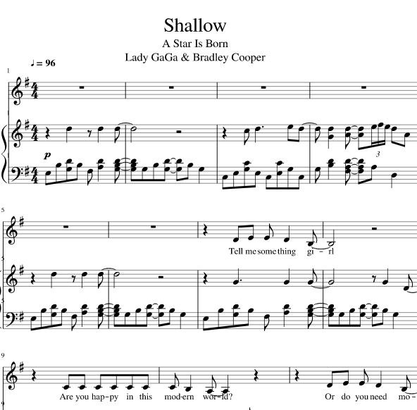 Песню shallow леди гага. Ноты леди Гага shallow. Shallow Ноты для фортепиано. Леди Гага shallow Ноты для фортепиано. Леди Гага Шеллоу Ноты для фортепиано.