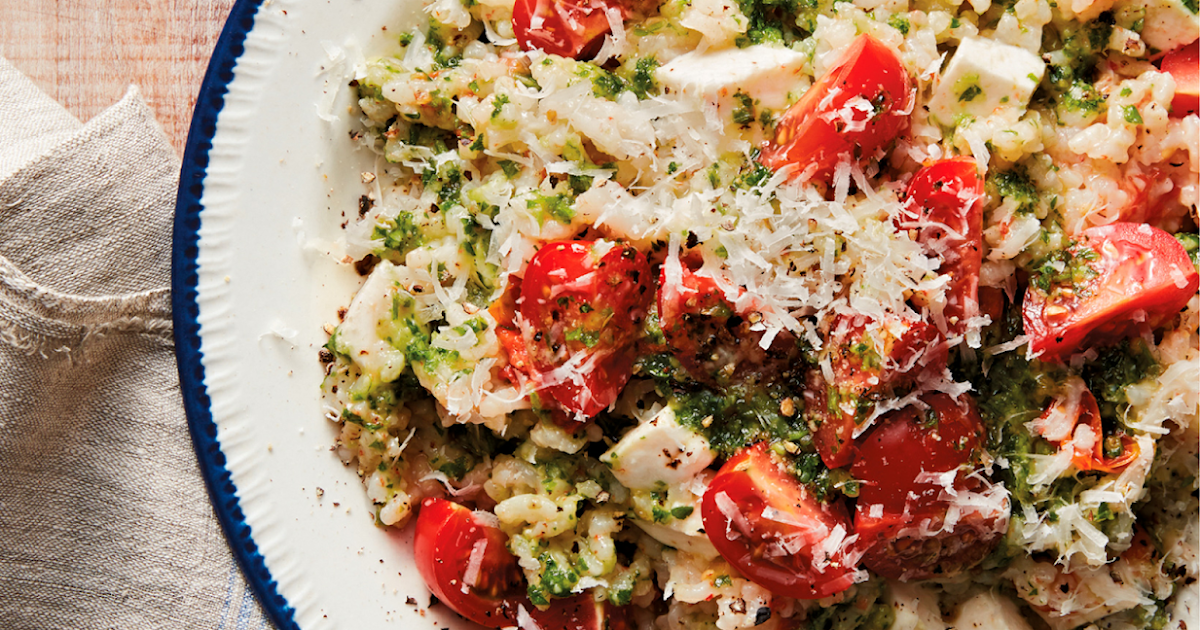 Pesto risotto with cherry tomatoes mozzarella recipe for your instant pot