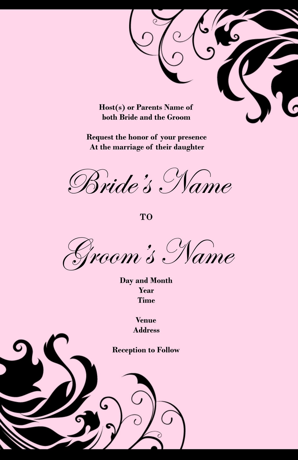 Elegant and Beautiful Wedding Invitations for Free: Pink and Black Contemporary Wedding