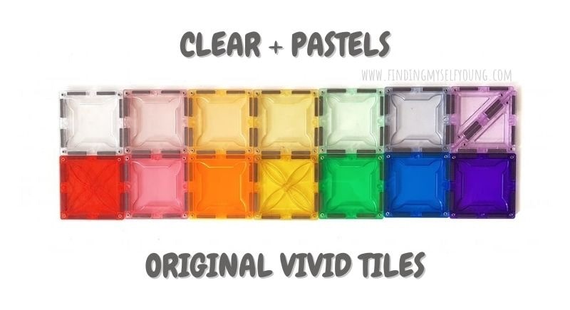 pastel, clear and rainbow magblox magnetic tiles