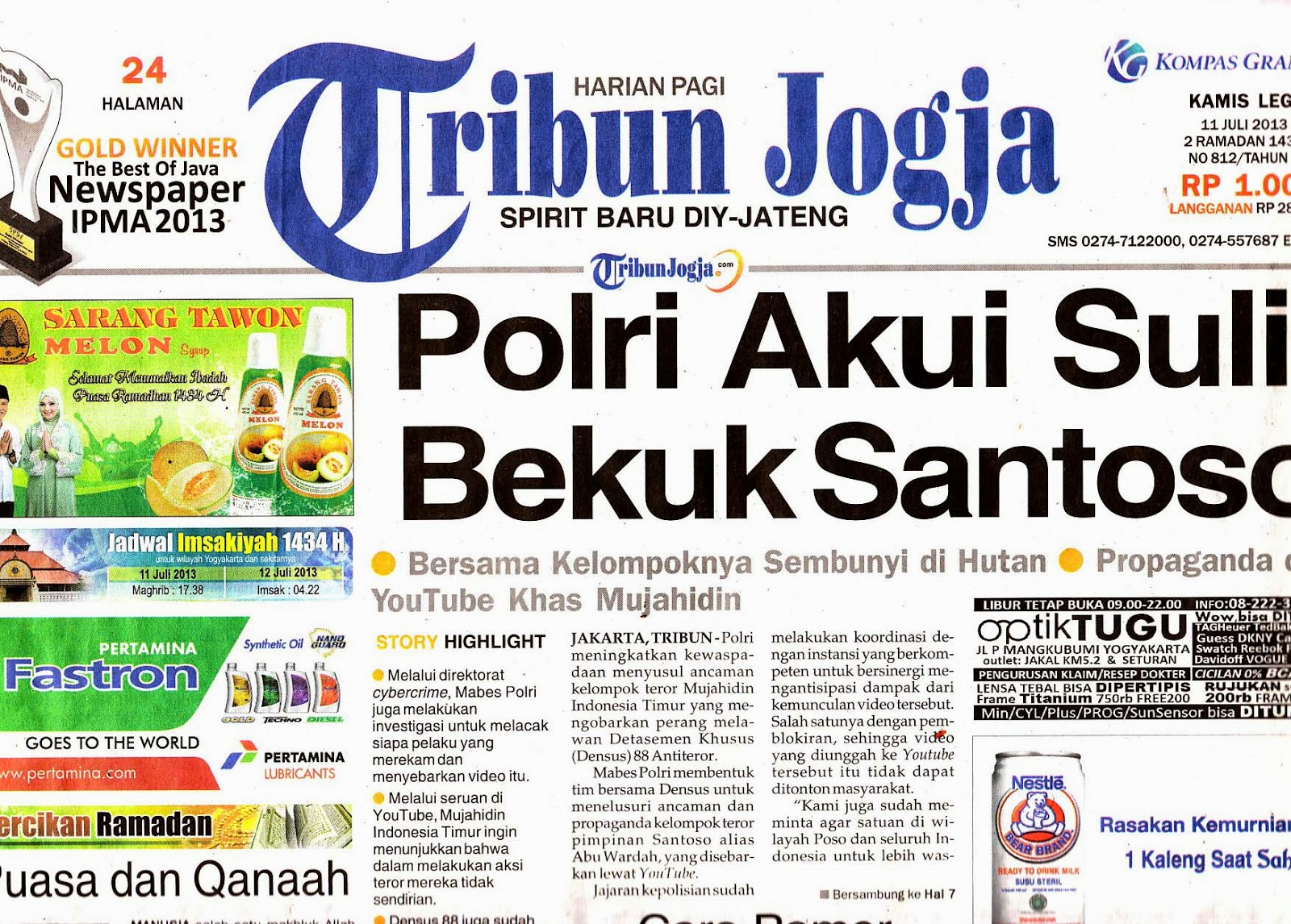 Koleksi K. Atmojo 2: Koran: "Tribun Jogja" Tahun 2013