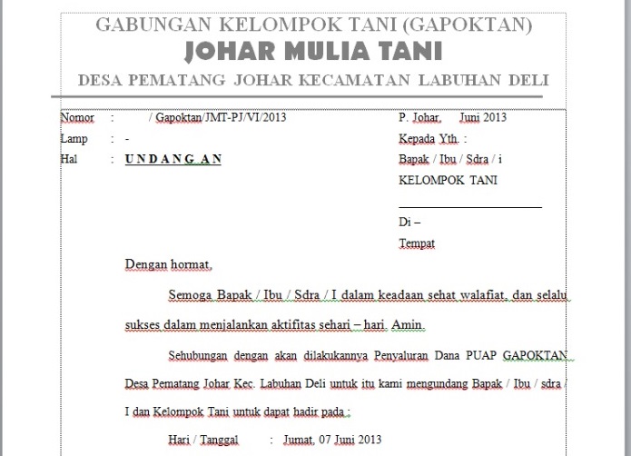 Contoh Undangan Pertemuan Kelompok Ternak Triprofik Com