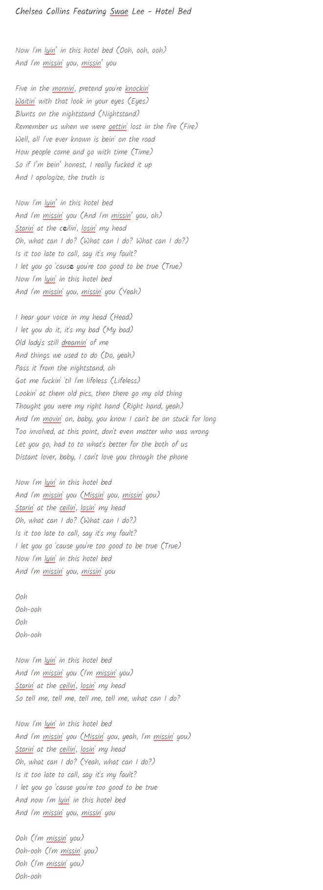 Chelsea Collins Featuring Swae Lee Hotel Bed Gambar