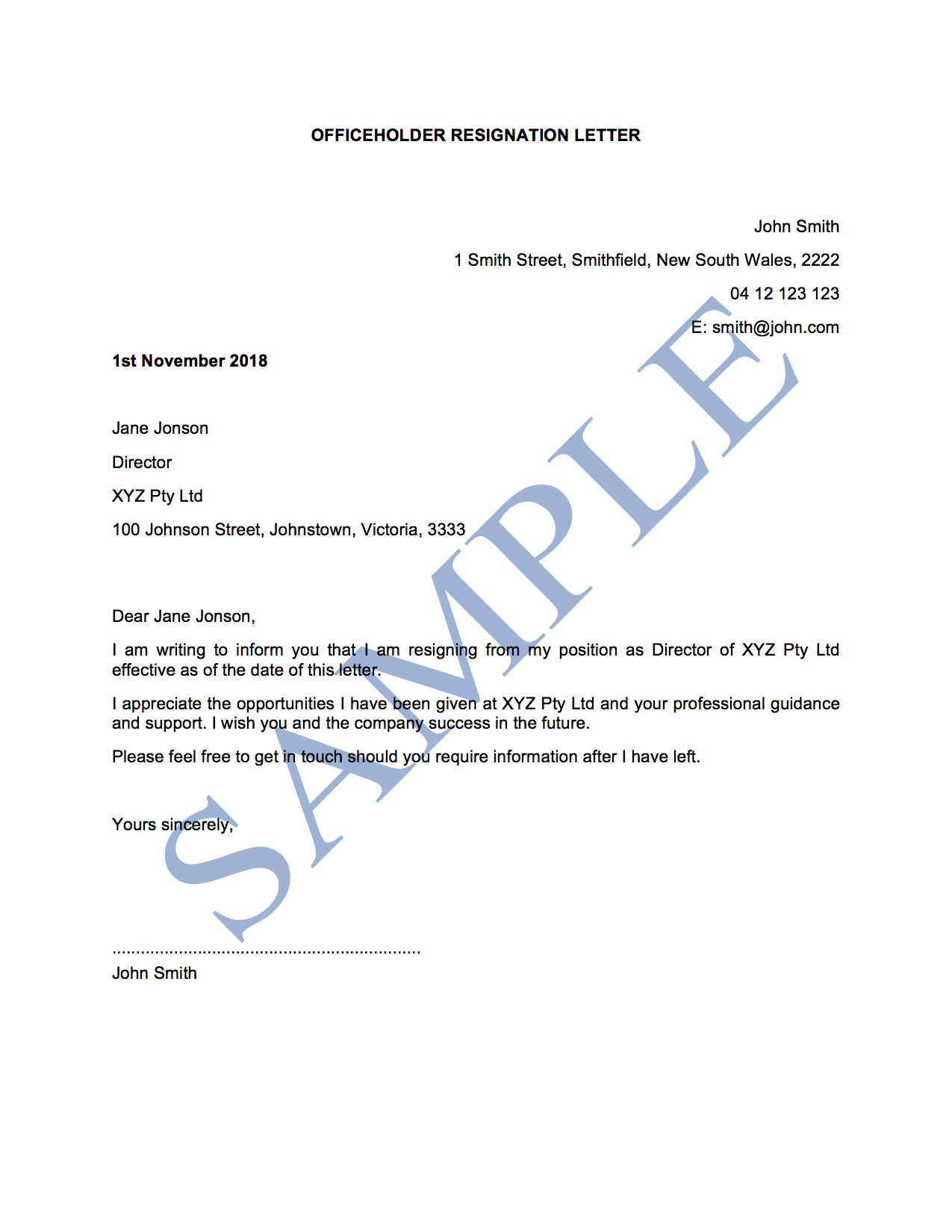 Resignation Letter Template Australia Formal Letters