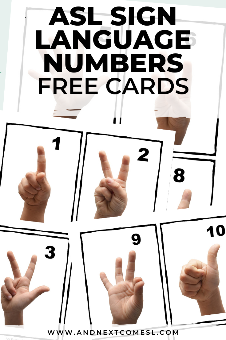 Free printable ASL sign language printable cards and poster to teach kids numbers 1-10 in sign language