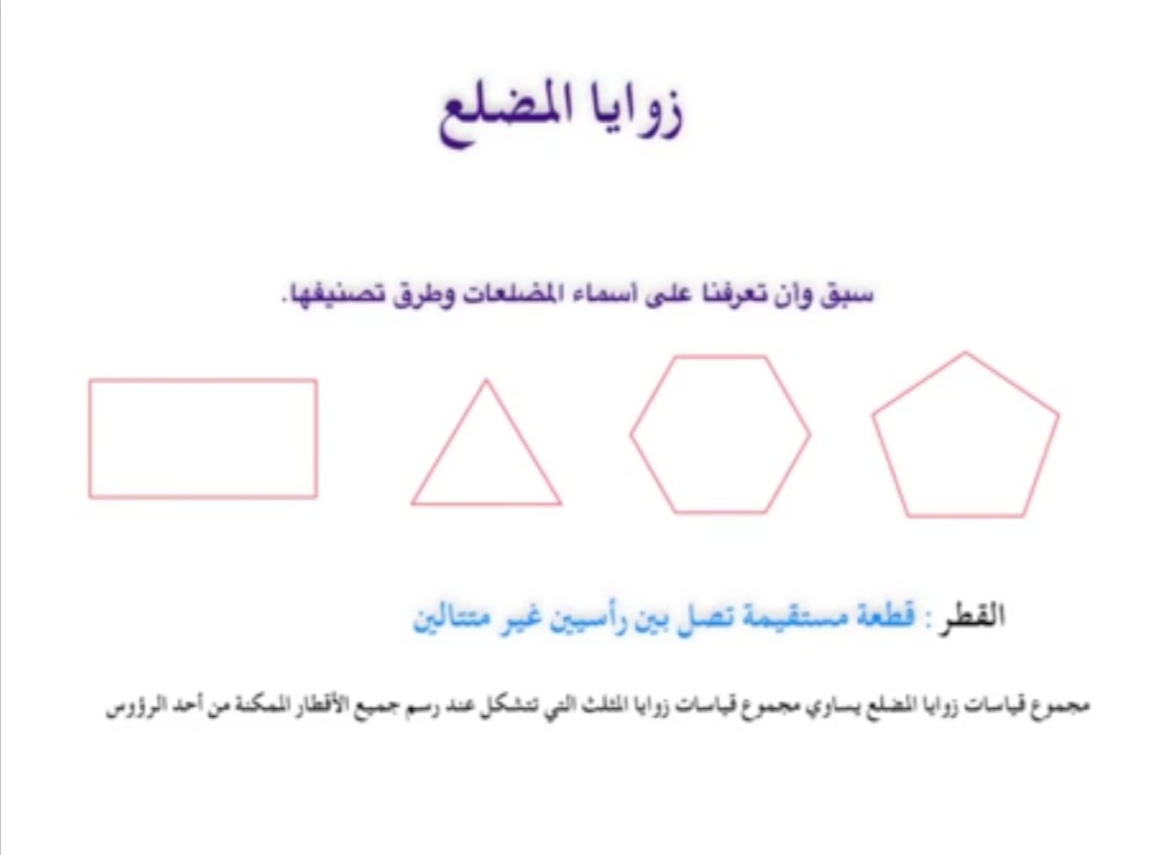 مجموع قياسات الزوايا الداخلية للمضلع السداسي