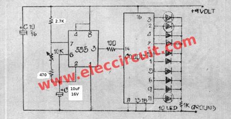 Rangkaian Lampu LED Berjalan (Running LED) dengan IC4017